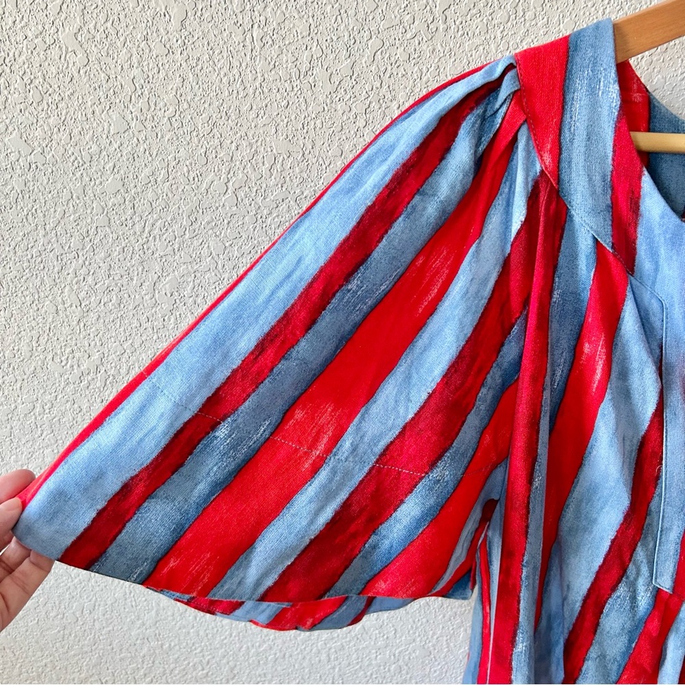 Pomander Place Painterly Stripe Finley Flutter Sleeve Dress Size Small Red Blue - Picture 3 of 6